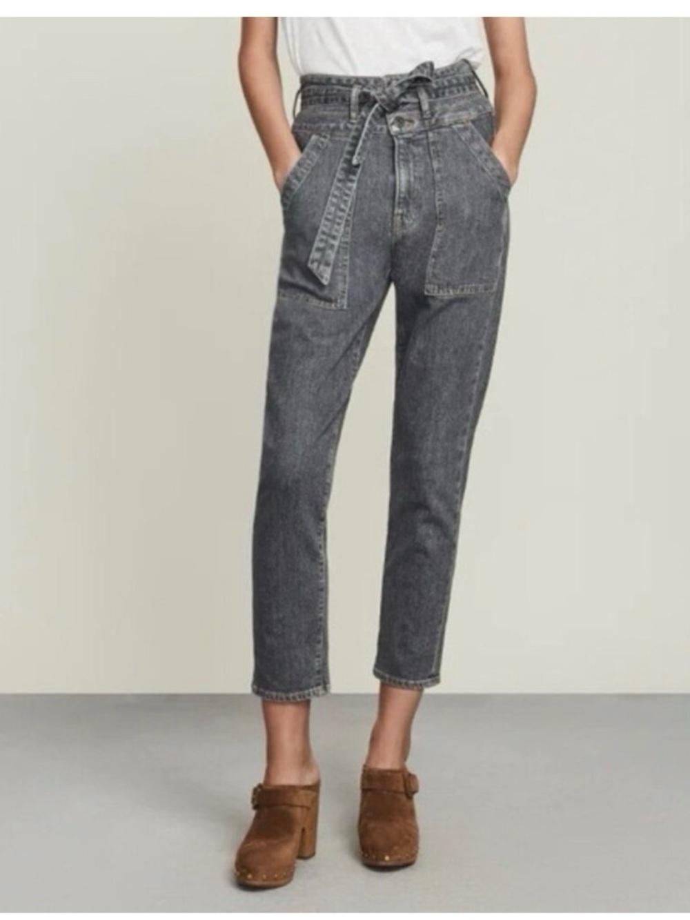 Veronica Beard logan slim straight jeans extra high rise grey size 27